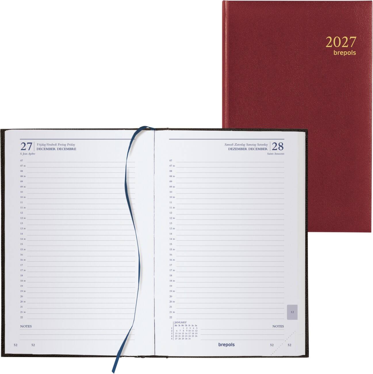 Brepols Agenda Saturnus kort Lima 2022 A5 1 Dag per pagina Papier, vinyl Bordeauxrood NL, DE, FR, EN, SP, IT