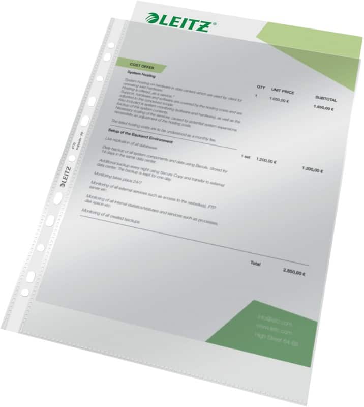 Leitz Showtassen A4 Glashelder Transparant 80 micron PP (Polypropeen) Boven 11 Gaten 4770 100 Stuks