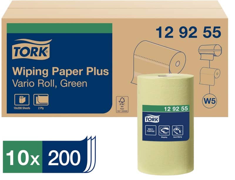Tork  Poetspapier W5 Rol Groen 2-laags 0,721 m 129255 10 Rollen à 200 Vellen