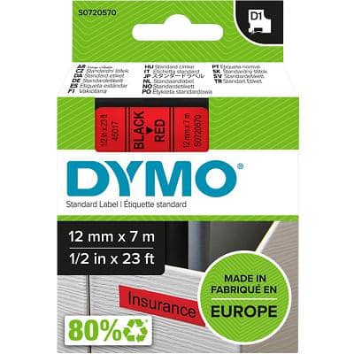 Dymo D1 S0720570 / 45017 Authentiek Labeltape Zelfklevend Zwart op rood 12 mm x 7m