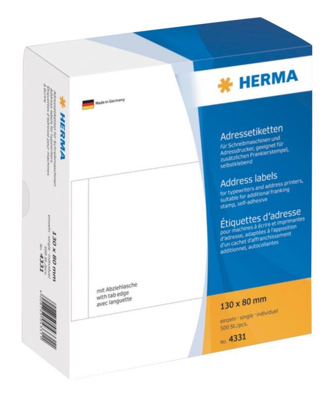 HERMA Adresetiketten 4331 Wit 130 x 80 mm 500 Stuks
