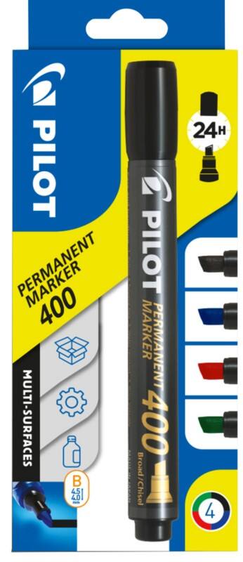 Pilot 400 Permanentmarker Breed Beitelpunt 1,5 - 4 mm Kleurenassortiment 4 Stuks
