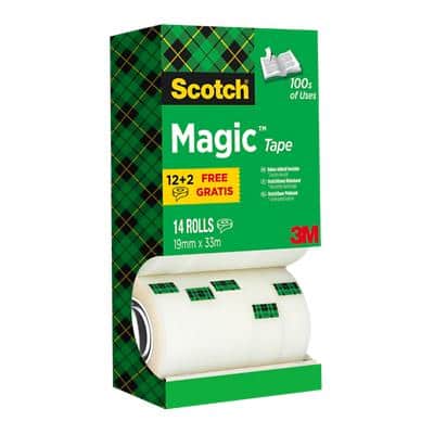 Scotch Magic Tape 810 Plakband Onzichtbaar mat 19 mm x 33 m Voordeelpak 12 + 2 GRATIS rollen
