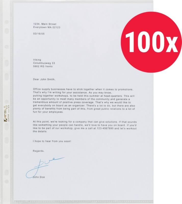 Hetzel Showtassen A4 Glashelder Transparant 40 micron PP (Polypropeen) Boven 11 Gaten 224644 100 Stuks