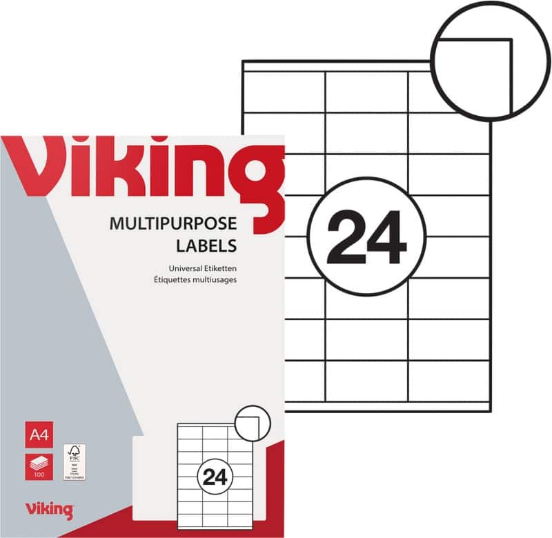 Viking 980460 Multifunctionele etiketten Wit 70 x 36 mm 100 Vellen à 24 Etiketten