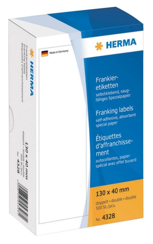 HERMA Frankeeretiketten 4328 Klevend Wit 130 x 40 mm  250 Vellen à 2 Etiketten