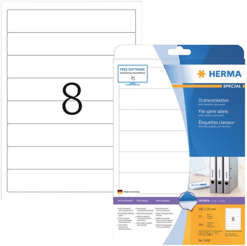 HERMA Ordneretiketten 5160 Wit 192 x 34 mm 25 Vellen à 8 Etiketten