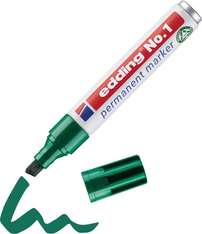 edding No. 1 Permanentmarker 100% Gerecycled Breed Beitelpunt 1 - 5 mm Groen Navulbaar Waterbestendig