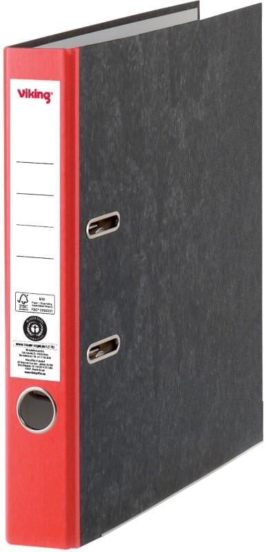 Viking Smal Ordner A4 50 mm Rood, zwart 2 Ringen Karton Wolkenmarmer Staand Gerecycled