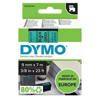 DYMO S0720740 D1 Labeltape 40919 Zelfklevend Zwart op Groen 9 mm x 7 m