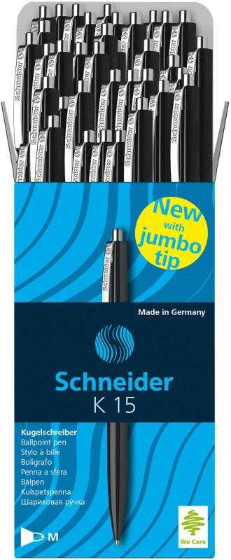Schneider K15 Intrekbaar Balpen Zwart 0,5 mm Medium Balpen Navulbaar 50 Stuks
