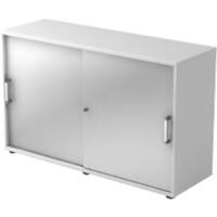 Hammerbacher Schuifdeurenkast Spaanplaat 1 Plank Afsluitbaar 1.200 x 400 x 748 mm Wit, Zilver