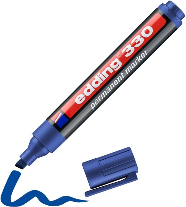 edding 330 Permanentmarker Breed Beitelpunt 1 - 5 mm Blauw Navulbaar Waterbestendig