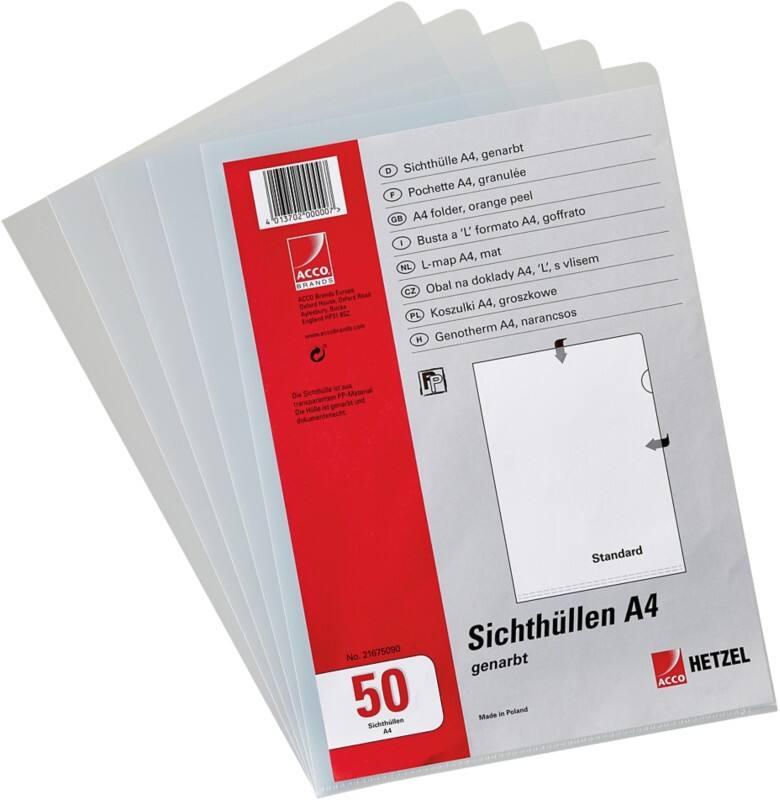 Hetzel L-map A4 Transparant PVC (Polyvinylchloride) 140 micron 50 Stuks