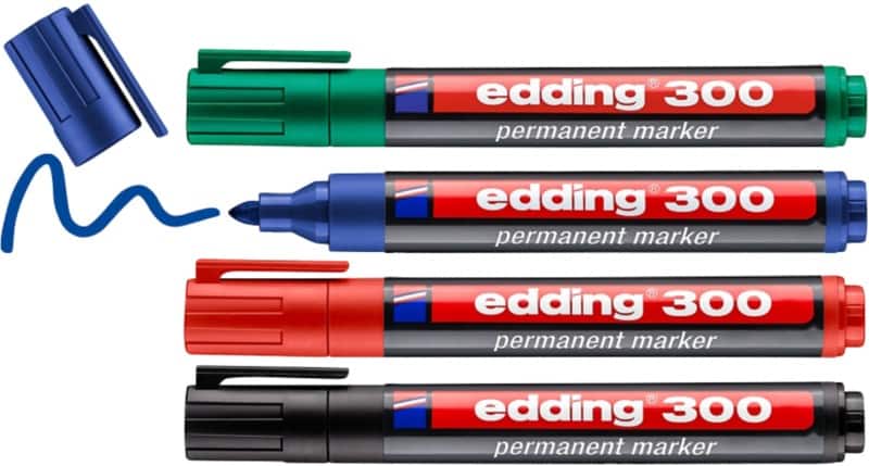 edding 300 Permanentmarker Medium Ronde punt 1,5 - 3 mm Kleurenassortiment Navulbaar Waterbestendig 4 Stuks