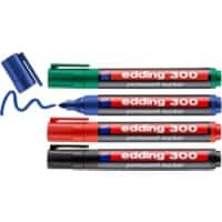 edding 300 Permanentmarker  Medium Ronde punt 1,5 - 3 mm Kleurenassortiment Navulbaar Waterbestending 4 Stuks