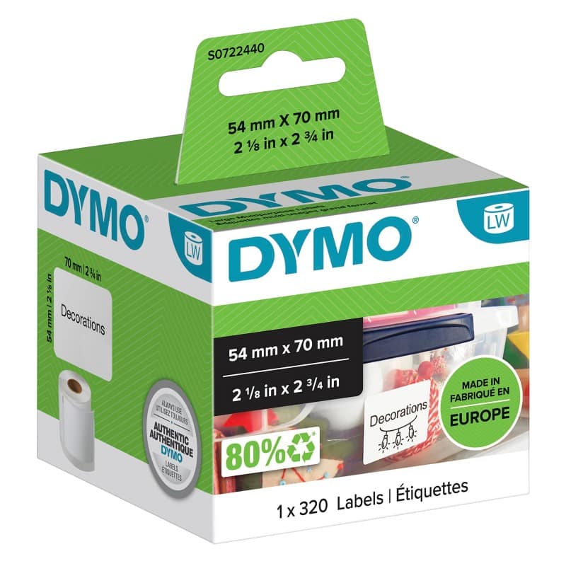 DYMO LW Etiketrol Authentiek 99015 S0722440 Zelfklevend Zwart op Wit 54 x 70 mm 320 Etiketten
