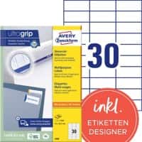 Avery Ultragrip Etiketten 3489 Klevend A4 Wit 70 x 29,7 mm 100 Vellen à 30 Etiketten