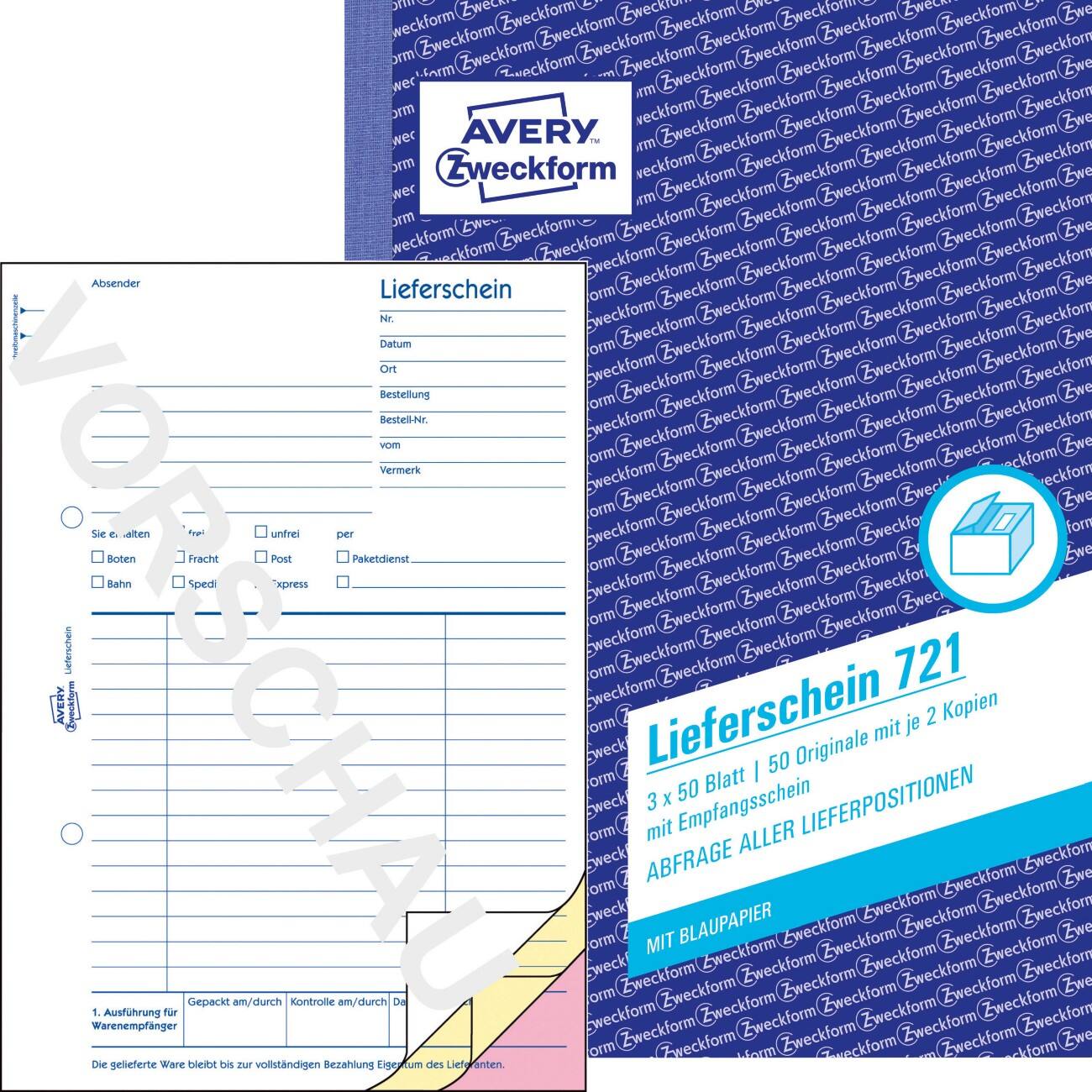 AVERY Zweckform 721 Leveringsnota's Wit, geel, roze A5 60 g/m² 50 Vellen