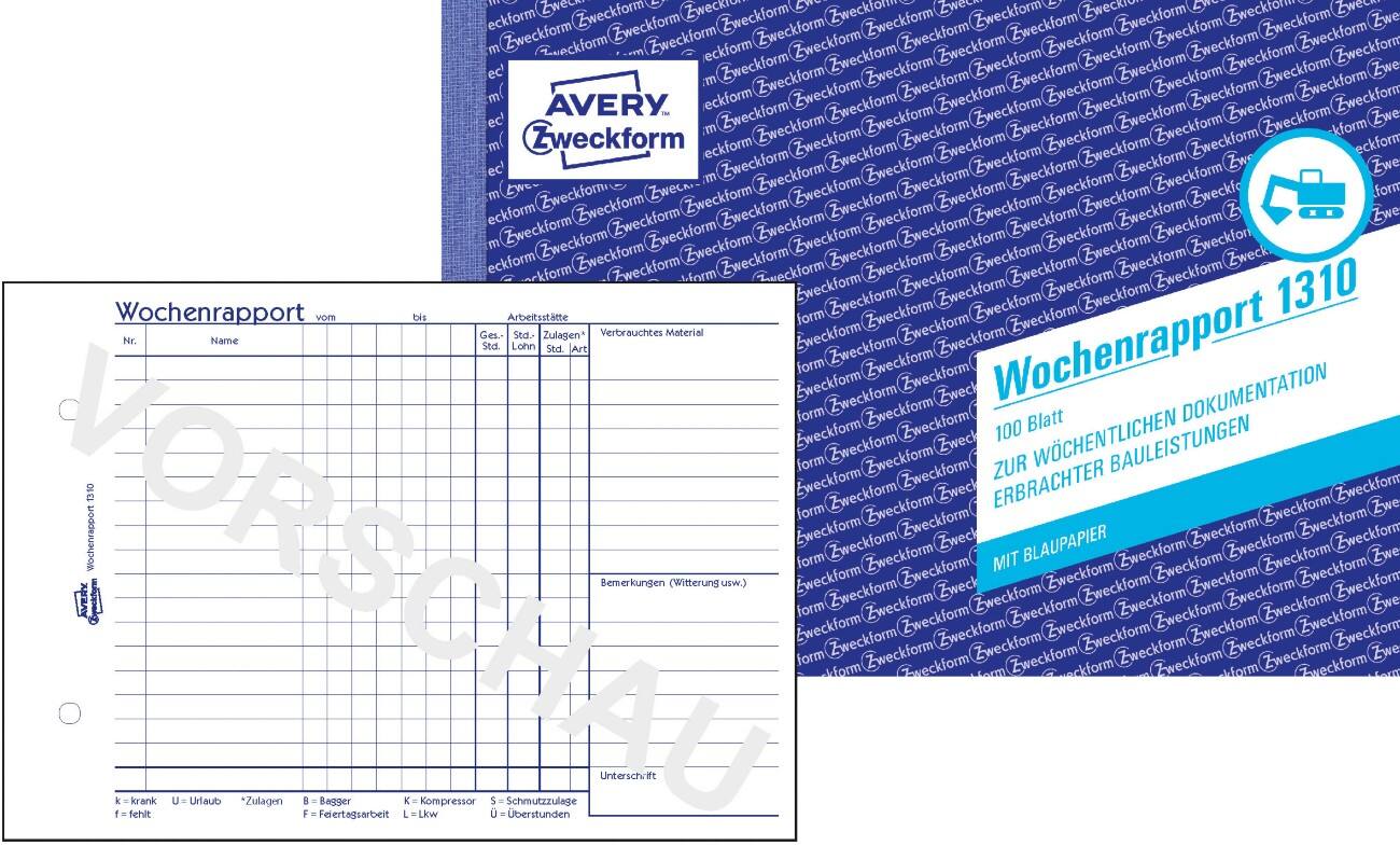 AVERY Zweckform 1310 Wekelijks rapport Wit, blauw A5 liggend 60 g/m² 100 Vellen