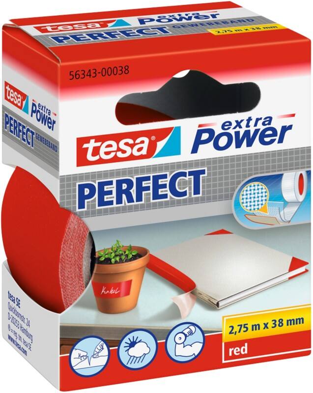 tesa Tape extra Power Perfect Rood 38 mm (B) x 2,75 m (L) Weefsel