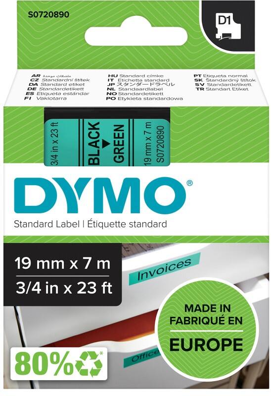 DYMO D1 Labeltape 45809 Zelfklevend Zwart op Groen 19 mm x 7 m
