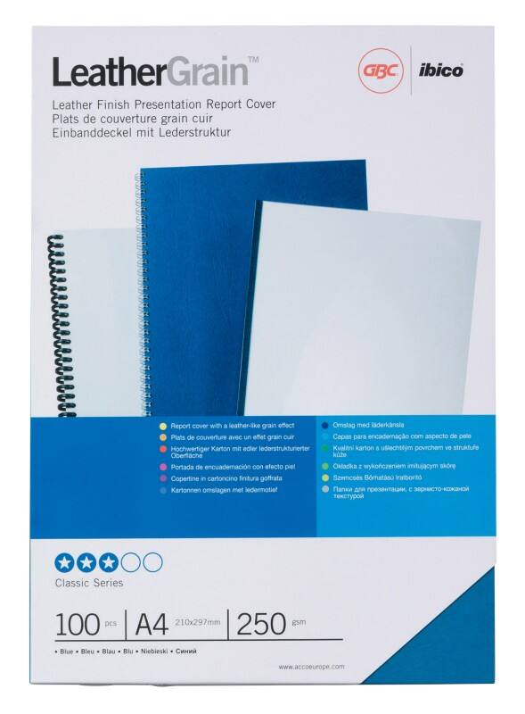 GBC Inbindkaft Leathergrain A4 250 g/m² Karton Blauw 100 Stuks