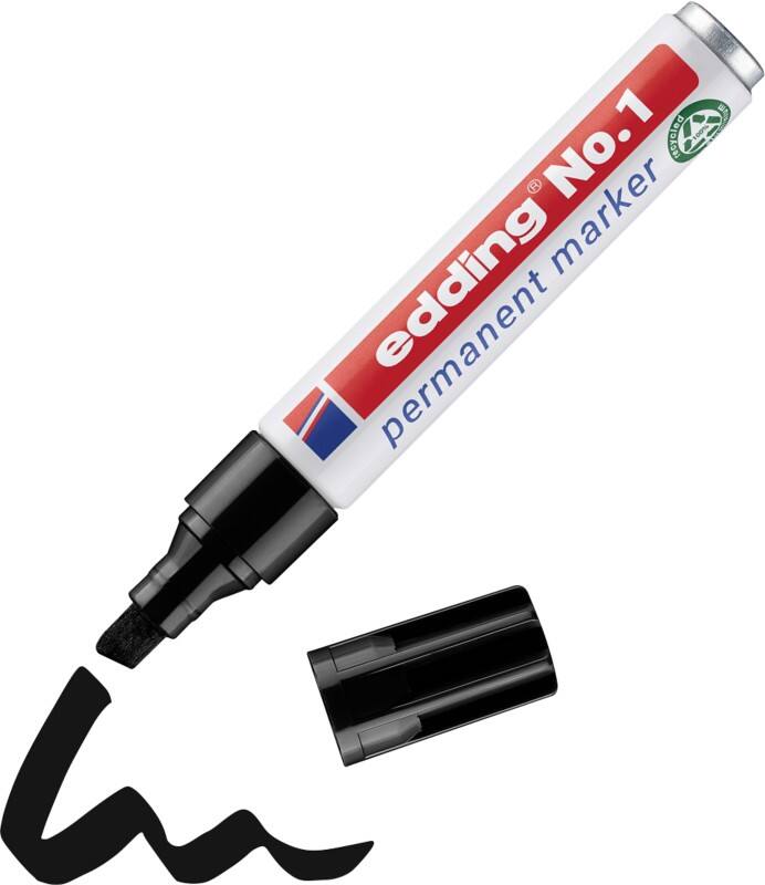 edding No. 1 Permanentmarker 100% Gerecycled Breed Beitelpunt 1 - 5 mm Zwart Navulbaar Waterbestendig