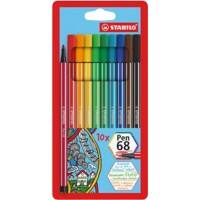 STABILO Pen 68 Viltstiften Rundspitze 1 mm Donkerblauw, Lichtgroen, Donkergroen, Geel, Bruin, Rood, Oranje, Zwart, Lichtblauw 10 Stuks
