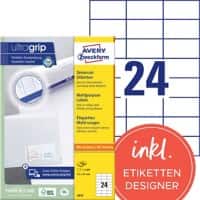 Avery UltraGrip Multifunctionele etiketten 3474 Klevend A4 Wit 70 x 37 mm 100 Vellen à 24 Etiketten