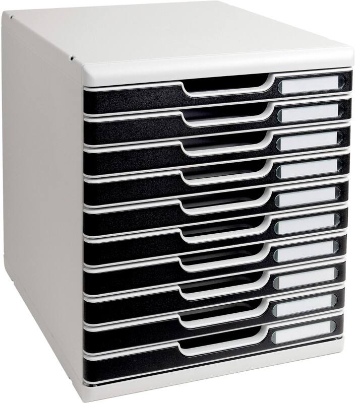 Exacompta Modulo Ladekastje Kunststof, PS (Polystyreen) Lichtgrijs, zwart 10 Lades 28,8 x 35 x 32 cm