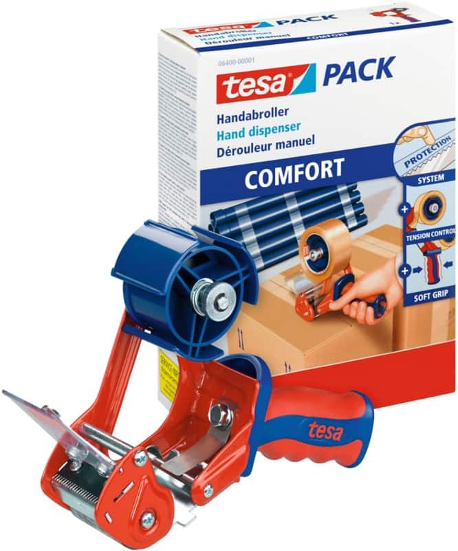tesa Plakbandafroller tesapack Comfort Blauw, rood 60 mm (B) x 2,2 m (L) Kunststof, Metaal 6400