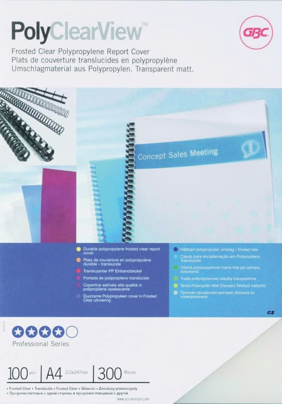 GBC Inbindkaft PolyClearView A4 300 micron PP (Polypropeen) Transparant 100 Stuks