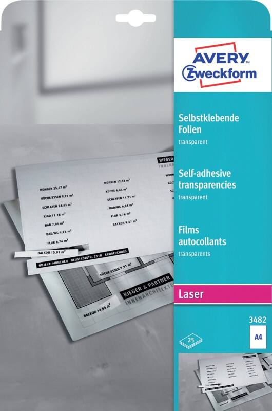 Avery Folie 3482 A4 Transparant 210 x 297 mm 25 Vellen