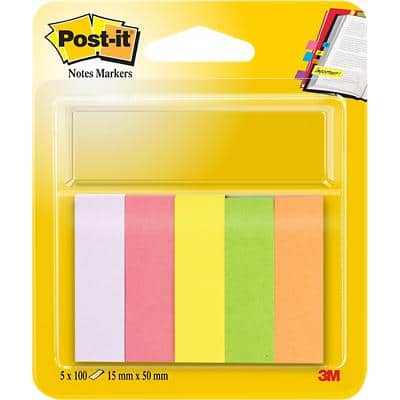 Post-it Index Rechthoekig 1,5 x 5 cm Kleurenassortiment 670-5 5 Stuks à 100 Strips