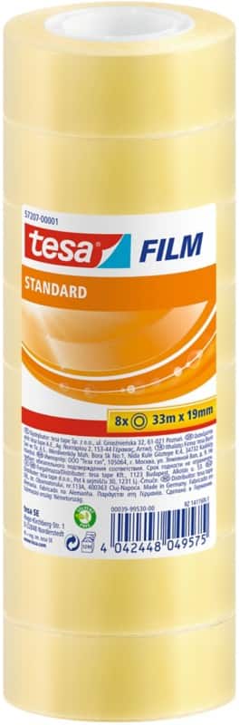 tesa Plakband tesafilm 57207 Transparant 19 mm (B) x 33 m (L) PP (Polypropeen) 8 Rollen