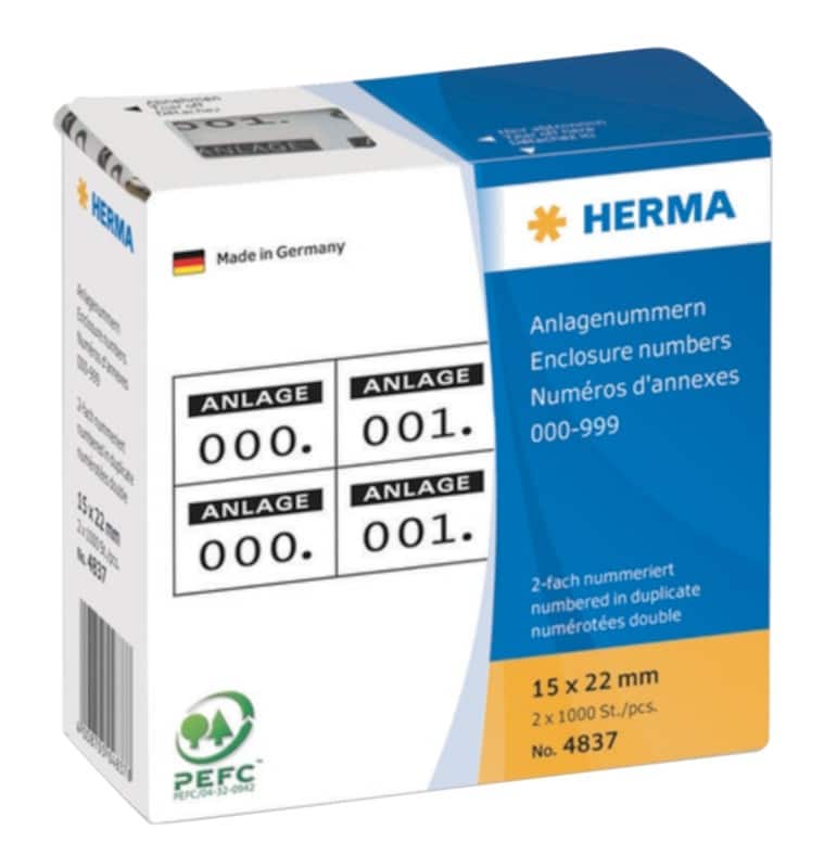 HERMA Nummeretiketten 4837 Klevend Zwart 15 x 22 mm  2 Rollen à 1000 Etiketten