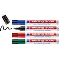 edding 3000 Permanent marker Medium Ronde punt 3 mm Kleurenassortiment Navulbaar 4 Stuks