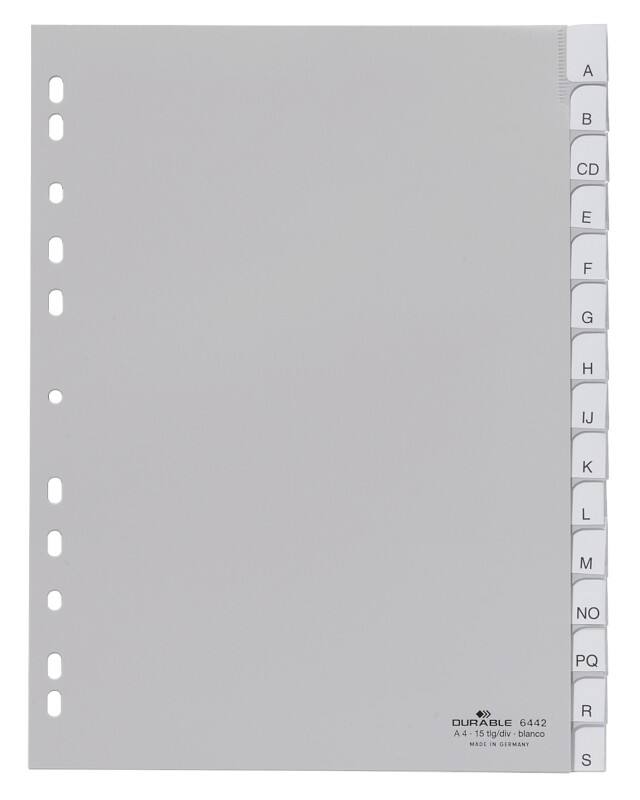DURABLE A - Z Alfabetische tabbladen A4 Grijs 15 tabs PP (Polypropeen) 11 Gaten 6442