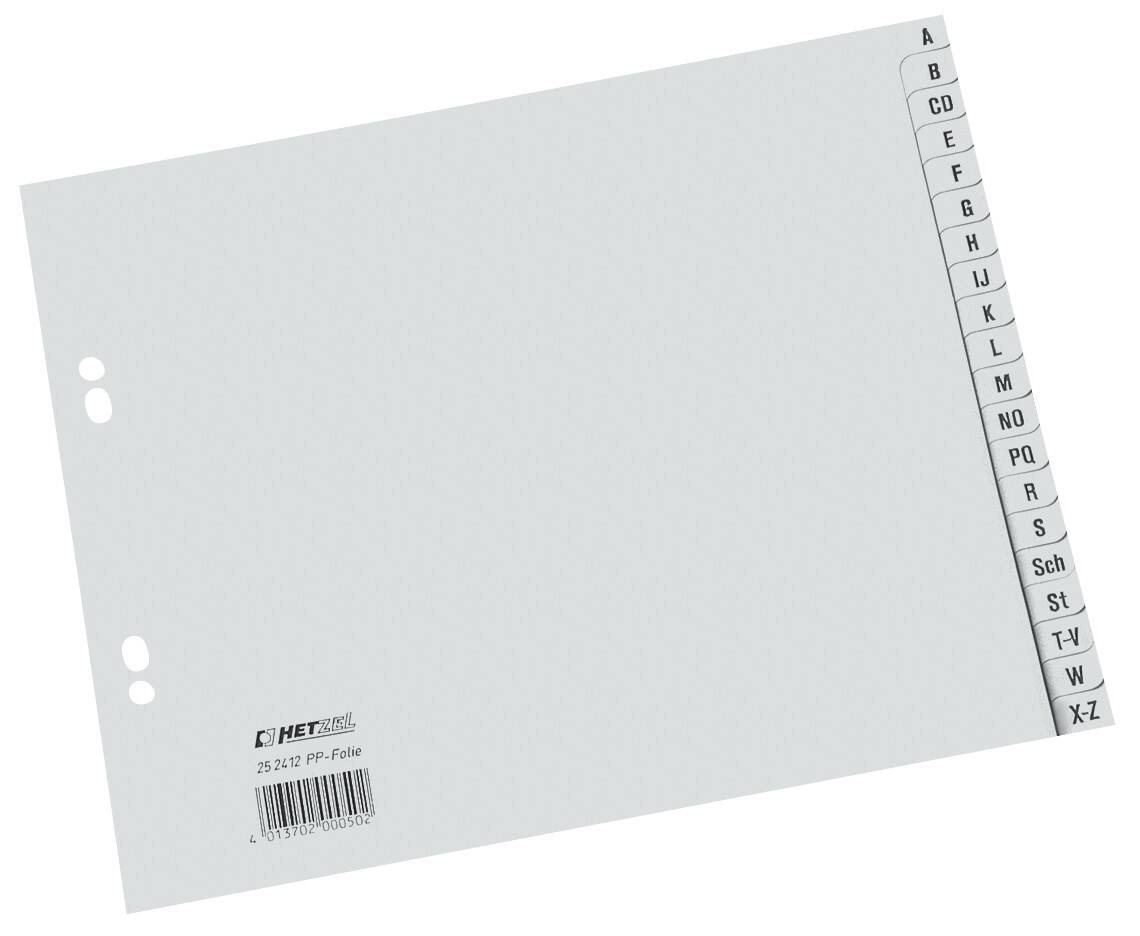 Hetzel Tabbladen 25241281 A4 (1/2 hoogte) Grijs 20 tabs 2-gaats Polypropyleen A - Z