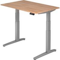 Hammerbacher Zit-sta-bureau XBHM Walnoot, zilver 1.200 x 800 x 720 mm