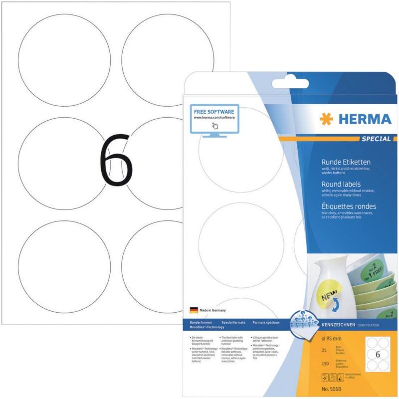 HERMA Etiketten 5068 Klevend A4 Wit 85 x 85 mm  25 Vellen à 6 Etiketten