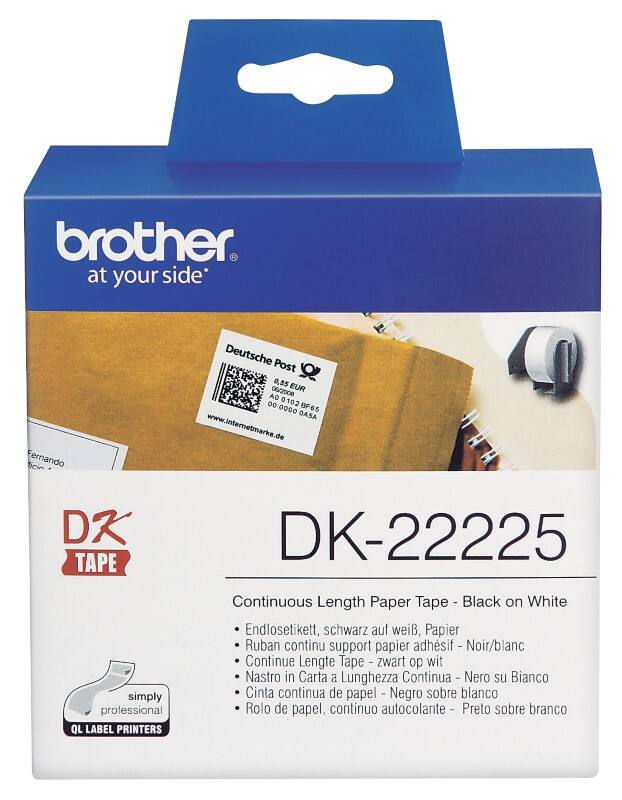 Brother QL Etiketrol Authentiek DK-22225 Zelfklevend Zwart op Wit 38 mm