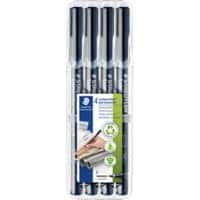 STAEDTLER Lumocolor Universal F Permanentmarker 97% gerecycled Fijn Ronde punt 0,6 mm Zwart Navulbaar 4 Stuks