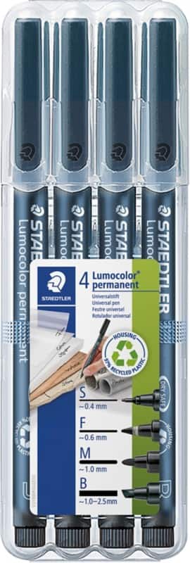 STAEDTLER Lumocolor 318 Permanentmarker 97% gerecycled Medium Ronde punt Viltstift  0,4 - 2,5 mm Zwart Navulbaar 4 Stuks