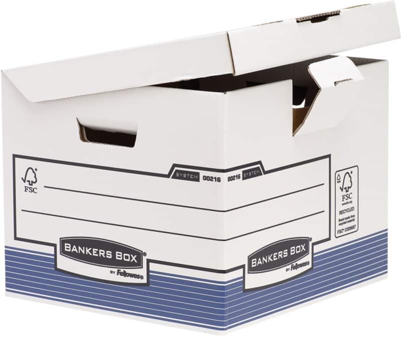 Bankers Box Systeem Karton Archiefdoos Blauw, wit 37,7 x 39,5 x 31 cm 10 Stuks