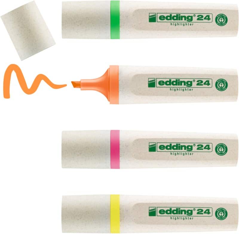 edding EcoLine 24 Tekstmarker Kleurenassortiment Medium Beitelpunt 2 - 5 mm Navulbaar 4 Stuks