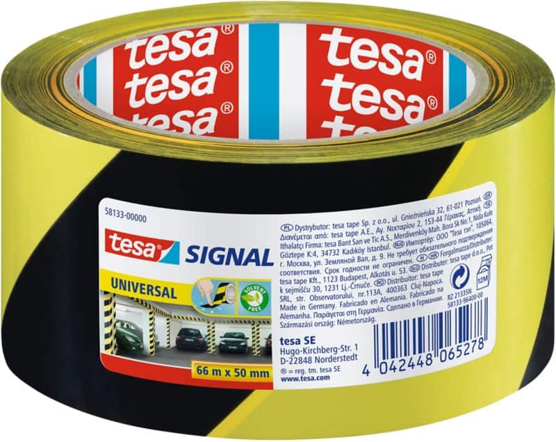tesa Waarschuwingstape tesasignal Universal Geel, zwart 50 mm (B) x 66 m (L) PP (Polypropeen)