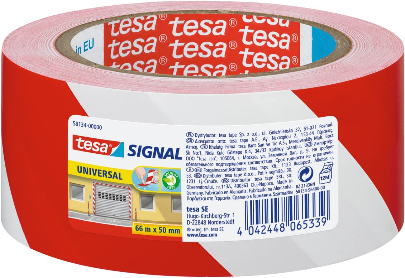 tesa Waarschuwingstape tesasignal Universal Rood, wit 50 mm (B) x 66 m (L) PP (Polypropeen)