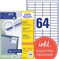 Avery Ultragrip Etiketten 3667-200 Klevend A4 Wit 48,5 x 16,9 mm 220 Vellen à 64 Etiketten